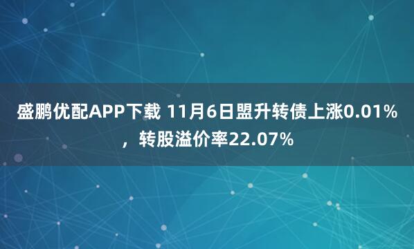 盛鹏优配APP下载 11月6日盟升转债上涨0.01%，转股溢价率22.07%