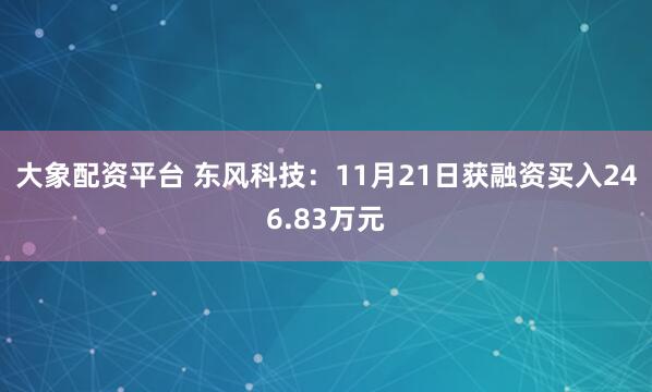 大象配资平台 东风科技:11月21日获融资买入246.83万元